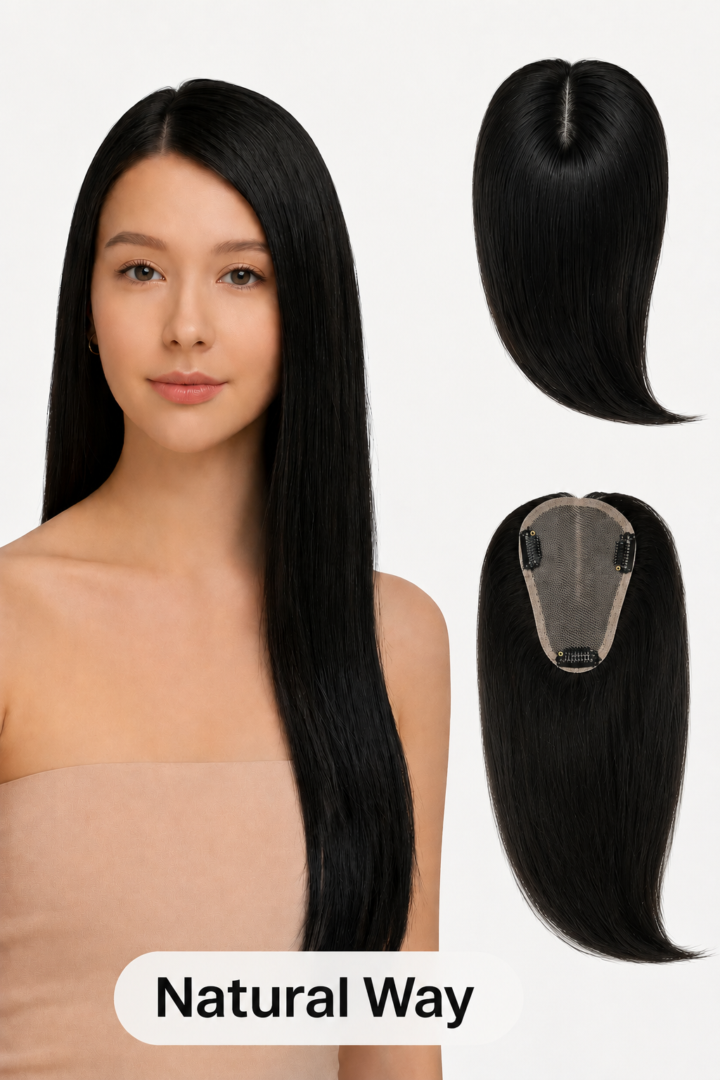 2" X 4" Hand Made 100% Human Hair Topper / Middle Side Part
