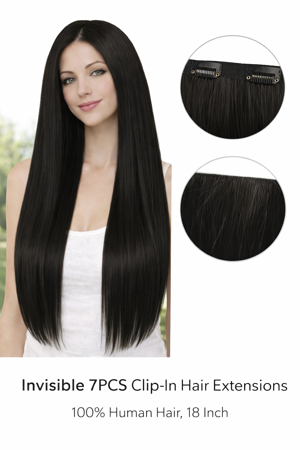 100% Human Hair Extensions 7PCS Clip In Invisible Remy 18"